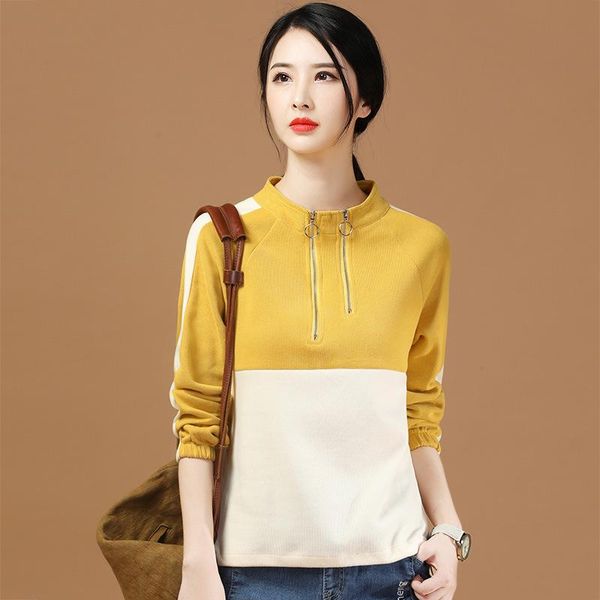 Camiseta para mujer 2021 Llegada Primavera Ropa para sudaderas con capucha Estilo coreano Alta calidad Señoras Amarillo Manga completa Tamaño M L XL