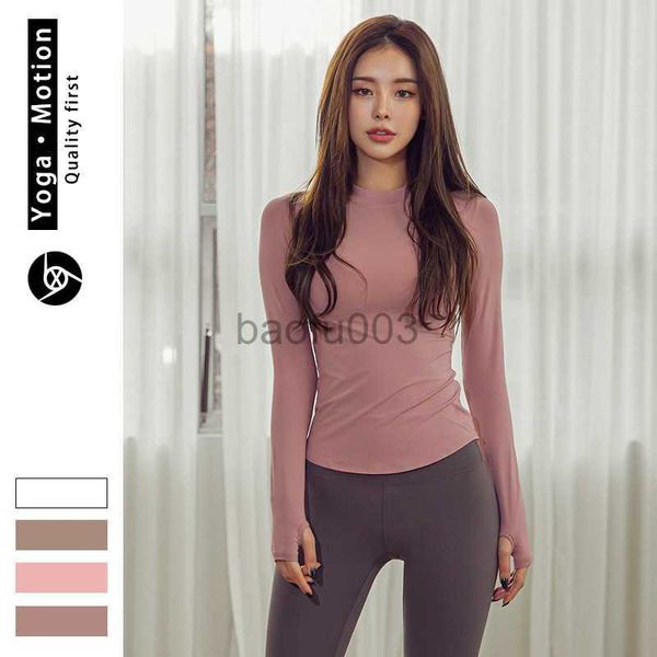 T-shirt femme 2021 automne hiver nouveaux vêtements de sport de fitness hauts en ligne célébrité simple vêtements extensibles à manches longues T-shirt femmes J2305