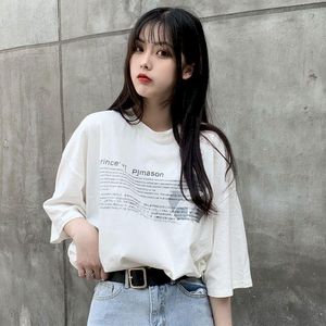 Dames T-shirt 2021 Zomer Koreaans Losse T-shirt T-shirt Vrouwelijke Paarslijtage Student Harajuku Half-mouwen Shirts Womens Top