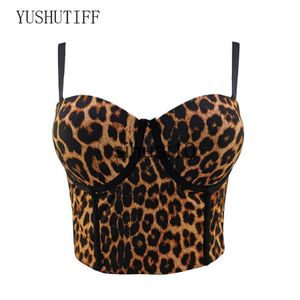 T-shirt femme 2021 été imprimé léopard haut sexy pour boîte de nuit femme haut court haut sans manches femmes Camis hauts avec soutien-gorge intégré Push Bustier J230627