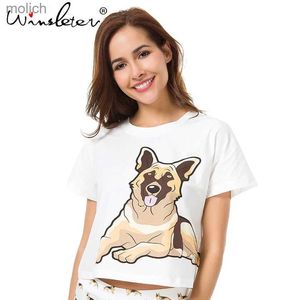 T-shirt féminin 2021 sommeil d'été Top allemand berger de chien imprimé en vrac t-shirt femme crop top coton manches courtes s-xxl pyjamas t73901wx