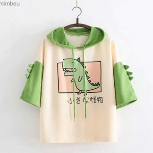 Dames T-shirt 2021 T-shirt Vrouwen Hoodies Zomer Truien Tops Dinosaurus Cartoon Harajuku Grafische Tees Meisjes Tieners Schattig Kaii Capuchon CamisetaC24319