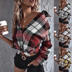 Dames T-shirt 2022 Herfst Winter Nieuwe Dames Geruite Bedrukte Blouse Met Lange Mouwen Gestreepte Top Casual Losse Knoop Kraag Vest Overhemd T230104