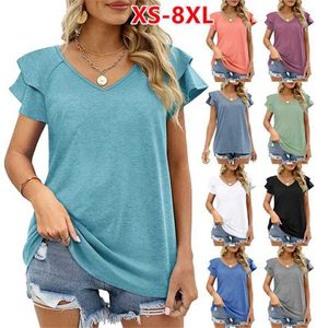 Dames T-shirt 2022 Fashion New Women T-shirt Elegante solid color Ladies T-shirt Casual V-Neck Short Sle Fe Tops XS-8XL D240507