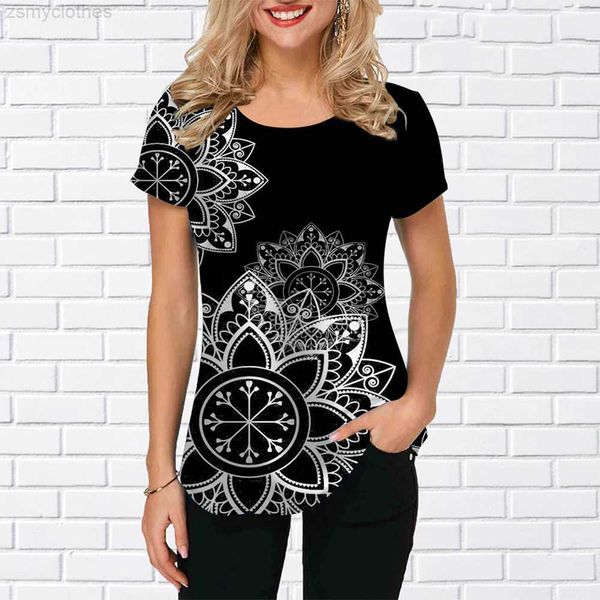 T-shirt femme 2022 Nouveaux t-shirts femme Mandala Print Vêtements pour femmes Streetwear Tops à manches courtes T-shirts pour femmes T-shirts surdimensionnés en vrac 6xl