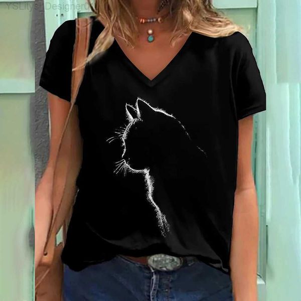 Women's T-Shirt 2022 nouveaux T-shirts pour femmes 3d chat imprimé col en v court Sle t-shirt pour dames décontracté Animal filles hauts T-shirts chemise femmes vêtements L24312 L24312