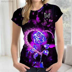 Dames T-shirt 2022 Rose 3d Print Dames Shirt Harajuku Mode O-hals Shirts Vrouwen T-shirts Zomer Dames T-shirts Top Roze Goud Korte mouw