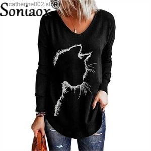 T-shirt féminin 2022 Printemps automne surdimensionné Vêtements de femmes décontractés Cat drôle de chat 3D T-shirts à manches longues pour femmes Tops Vintage Tops T230826