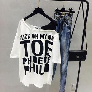 Dames T-shirt 2022 Lente Off-the-Shoulder Witte korte mouw Modieuze Koreaanse stijl Losse trendy zomer Mid-Length Tops