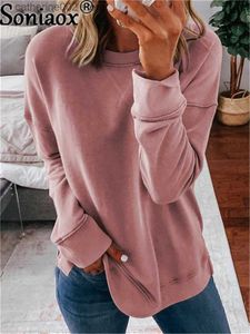 Dames T-shirt 2022 Dames Nieuwe Herfst Winter Kleding Effen Kleur Toevallig Sweatshirt Met Lange Mouwen Tops T-shirt Dames Ronde Hals Trui T230826