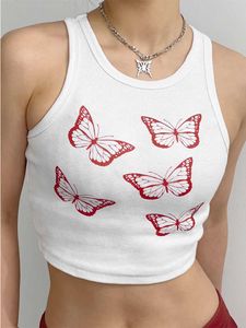 T-shirt Femme 2022 Y2K Esthétique Papillon Bébé Débardeur Tee 2000s Streetwear Manches Courtes Été Crop Top Mignon Tee Clubwear EMO Z0506