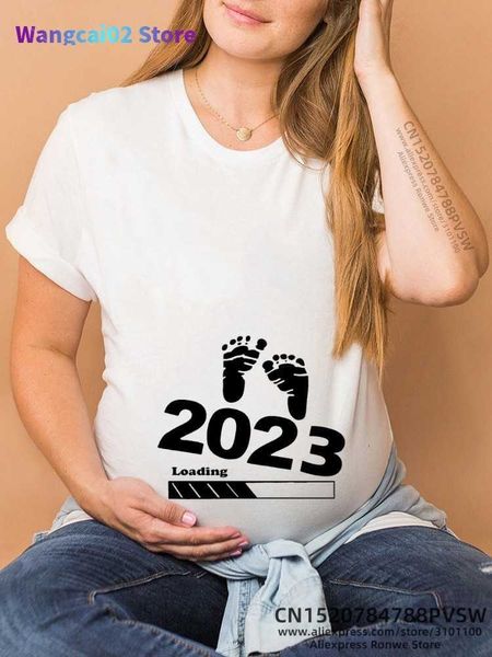 Camiseta para mujer 2023 Bebé Cargando Mujeres Impreso Camiseta Embarazada Chica Maternidad Manga Corta Anuncio de Embarazo Camisa Nueva Mamá Ropa 022223H