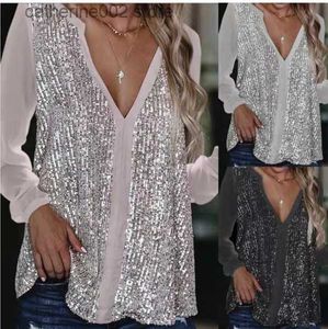 T-shirt féminin 2023 Fashion Sequin Shirt Sexy's Sexy's Sexy Casual à manches longues Automne Street Street Clothing Business Ldays Loose Top T230826