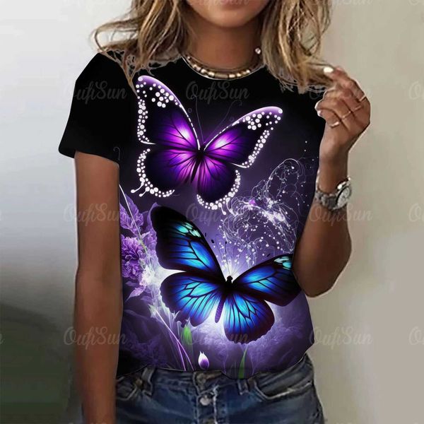 T-shirt féminin 2023 T-shirt pour femmes de la mode 3D Butterfly imprime décolleté à manches courtes T-shirt luxe T-shirt pour femmes