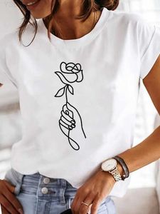 Dames T-shirt 2023 Dames Ronde Hals Liefdespatroon Gedrukt Zomer Casual Korte Slee Ademend Fris Yzk Blouse Mooie Meisjes T-shirt L24312