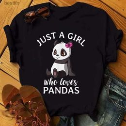 T-shirt Femme 2023 Nouveau Panda mignon T-shirts pour femmes Juste une fille qui aime les pandas Imprimer T-shirt Cadeau d'anniversaire drôle Femmes Top 240311