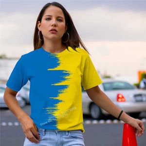 T-shirt féminin 2024 Bleu W Ukraine Flag T-shirt Femmes Short Smel Harajuku Tshirt Fe T-shirt mignon Top Tee D240507