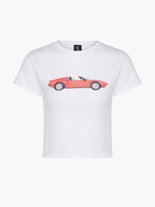 Camiseta para mujer 23ss Realización par Camiseta de diseñador para mujer Coche rojo Impresión digital Tela elástica Tops de moda Camiseta de manga corta