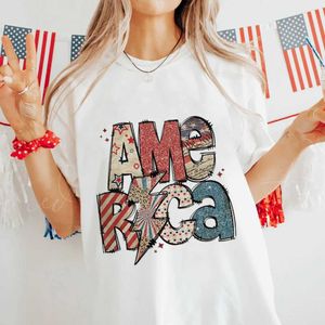 T-shirt féminin 4 juillet chemise tendance des années 90 Fashion Fashion Womens Casual imprimé motif t-shirt America Women Tee Tee Sled Sled imprimé T-S D240507