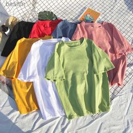 T-shirt Femme 8 T-shirt en coton de couleur unie Femmes S-4XL Harajuku Blanc Femmes T-shirt Femme O-Cou Coréen Haut d'été T-shirt de base Dropshipping 240311