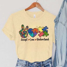 T-shirt pour femmes accepter l'amour et comprendre les t-shirts imprimés aréness autism t-shirts coloride bloquer le bloc féminins