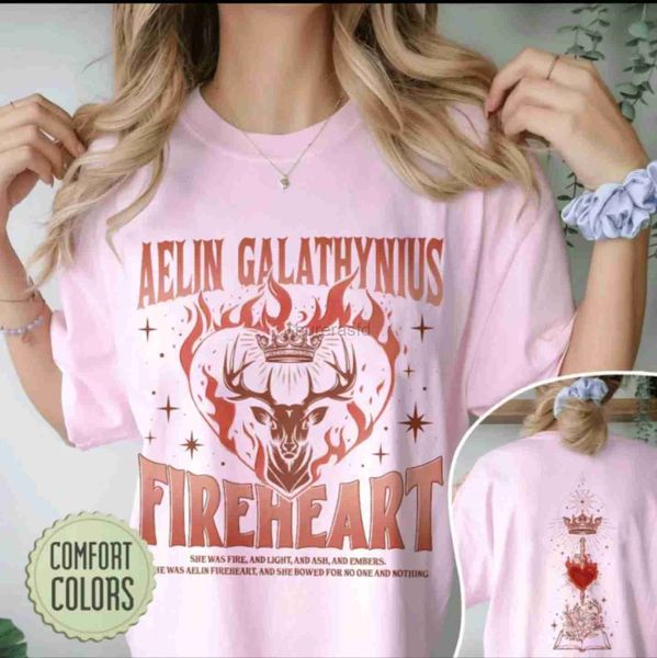 T-shirt femme Aelin Galathynius Fireheart slogan T-shirt femme Couronne Amour Cerf Magique Tome Magique Épée Rétro Chemise Femme Imprimée 240323