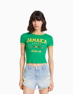 Dames T-shirt Esthetische JAMAICA Brief Gedrukt Gothic Cut Top Street Wear Baby T-shirt Retro Casual Korte Mouw Y2k Kleding 230720