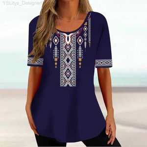 Dames T-shirt Afrikaanse etnische dames T-shirt Tribal print kort Sle Fe klassieke trui zomer O-hals los streetwear dagelijkse kleding L24312 L24312