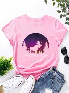 Dames t-shirt Alaska Moose aurora borealis t shirts voor vrouw t-shirt grafische t t t t t t t t t tz dames zomer casual t shirt 2000s y2k tops y240506