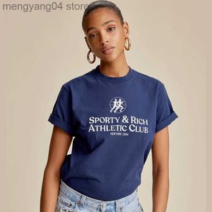 T-shirt femme style vintage américain femmes manches courtes t-shirts occasionnels coton bleu marine chemises d'impression à col rond mode de rue tees graphiques lâches T230510