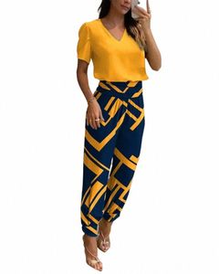 Ensemble t-shirt et pantalon à manches courtes pour femmes, vêtements décontractés amples, col et imprimés floraux, 2 pièces, boutique officielle Traf 2023 o1nP #