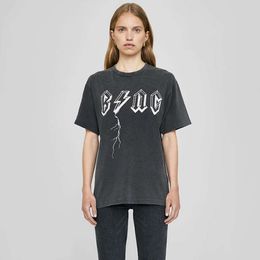 T-shirt femme anine 23 été nouveau créateur de niche bings lettre bing impression éclair eau de lavage sauté couleur sauté flocon de neige femme t-shirt à manches courtes bing