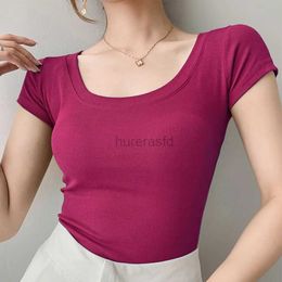 T-shirt Femme AOSSVIAO 100% coton T-shirt femmes été nouveau Ultra mince solide basique T-shirt 16 couleur décontracté coréen col rond kaki haut 240323