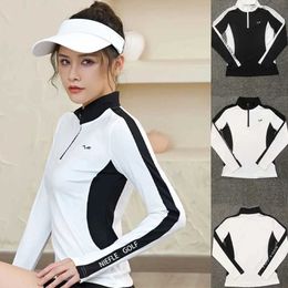 T-shirt féminin automne nouveau vêtements de golf pour femmes sport top à manches longues slim fit élastique rond rond de haute qualité t-shirt sèche rapide J240330