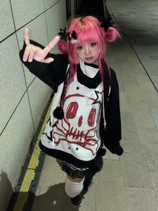 T-shirt Femme Automne Hiver Y2K Subculture Tshirt Manches Longues Faux Deux Pièces Harajuku Lâche Punk Tees Casual Rock Emo Grunge Esthétique Tops 231011