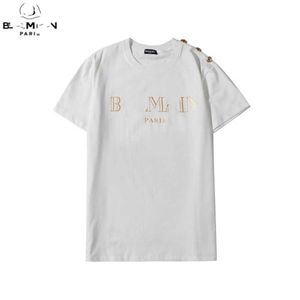 Dames T-shirt Bal Nieuwe heren- en damesbrief Gedrukte metalen metalen knop Decoratie All-match T-shirt S-3XL Main Coli