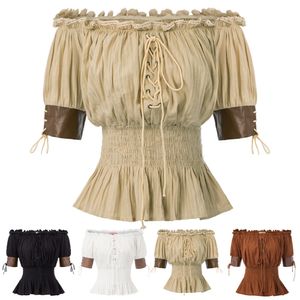 Dames t-shirt belle poque vintage blouse retro steampunk top Victoriaanse halve mouw uit schouder shirts Koreaanse zoete losse kleding 230331