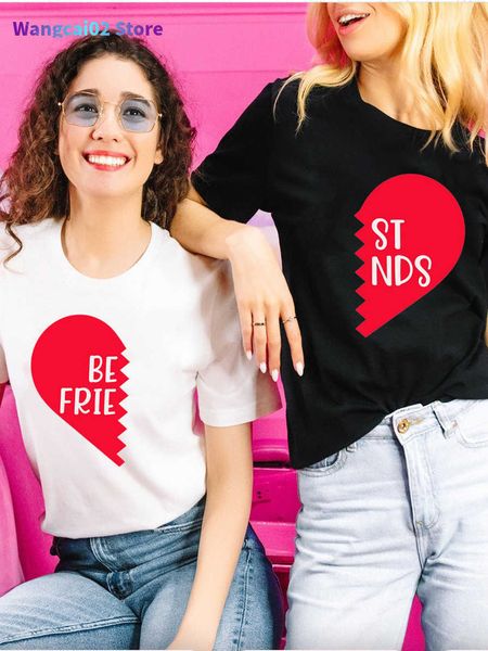 Camiseta de mujer Mejor amigo en forma de corazón Mujeres Camisetas de algodón Chica Linda Bestie Diseño gráfico Tops Camisetas BFF Hermanas a juego Ropa 022223H