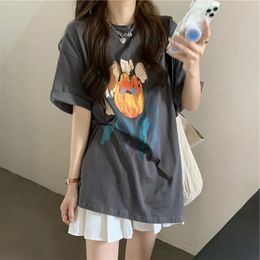 Camiseta de mujer de talla grande 6XL 150kg, camiseta de flores de verano, camiseta de manga corta para mujer, camiseta informal Floral con cuello redondo para mujer
