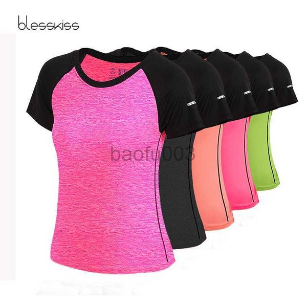 T-Shirt Femme BLESSKISS XXL Sport Shirt Femme Top Fitness Tissu À Manches Courtes T-shirt D'entraînement T-shirt Pour Dames Neon Running Tshirt Plus La Taille J2305