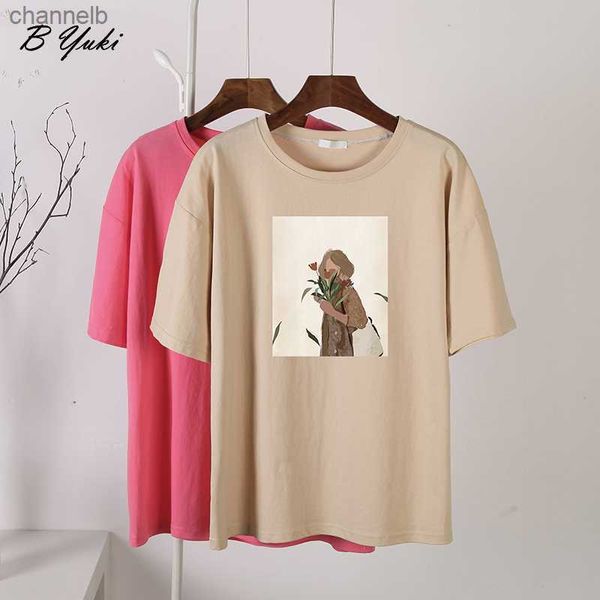 T-shirt da donna Blessyuki Cartoon Graphic T-shirt stampate da donna 2023 Summer Loose Cotton Abstract Character Tee Donna Harajuku Soft Basic TopsL230519