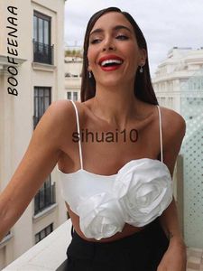 T-Shirt Femme BOOFEENAA Mode Sexy 3D Fleur Crop Tops Femmes 2023 Élégant Blanc Satin Camisole Party Night Club Débardeur C83-BC12 J230627