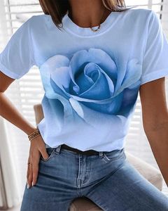 T-shirt Femme Boutique Rose Fleur Graphique T-shirt Tendance De La Mode Femmes Courtes Chemises Casual O-cou Lâche Tees Streetwear Expédition L24312