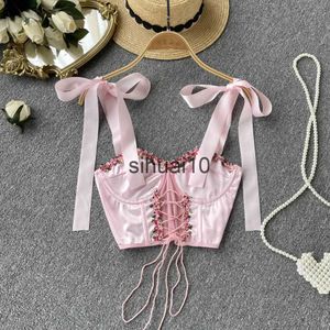 T-Shirt Femme Arcs Camisole Doux Soutien-Gorge À Lacets Femme Camis Diamant Fishbone Spicy Girl Débardeur Sans Manches Crop Top Femmes Vêtements Dropshipping J230627