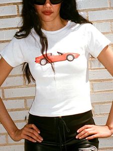 T-shirt de voiture pour femmes T-shirt imprimé pour femmes T-shirt à manches courtes biologiques pour femmes pour femmes T-shirt de mode décontractée J240527