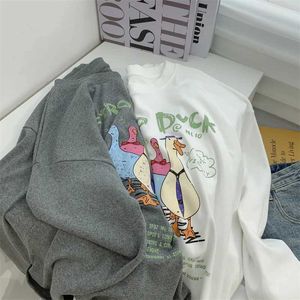 Dames T-shirt Cartoon bedrukt katoen dik ronde hals los T-shirt met lange mouwen geschikt voor vrouwen met een luie lentestijl J240224