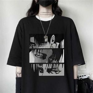 Dames T-shirt Cartoon Dames T-shirt Japanse Anime Attack Titan Levi Ackerman Eye Punk Top Harajuku Los Gothic Korte mouw Unisex T-shirt 240323