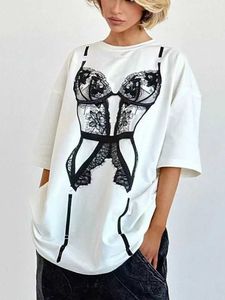 T-shirt pour femmes Casua Harajuku T-shirt imprimé pour femmes Tshirt d'été lâche Coton Strtwear t Vêtements T-shirts Soft Brand T-shirts T240508