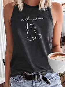 Dames t-shirt kat moeder silhouet mode sport dames tanktop los o nek pluss casual tanktop voor kleding d240507