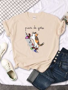 Dames T-shirt Kat Rotsklimmen Leuke print T-shirt Dames Kawaii Cartoon Grafisch Top Dames Koreaanse mode Super groot Harajuku meisjes T-shirt 240323